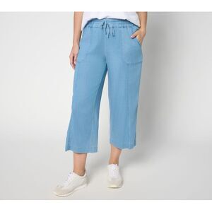 Anybody Women's Petite Pants PL Drapey Denim Cropped Wide Leg Pull Blue A690395